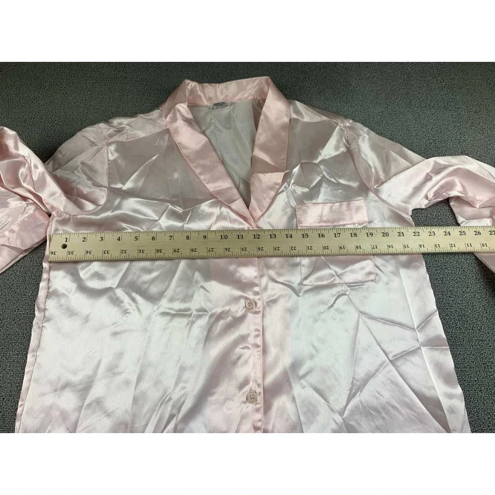 Vintage Laura Adams Night‎ Shirt Top Women L Pink Relaxed Solid Button up Pajama